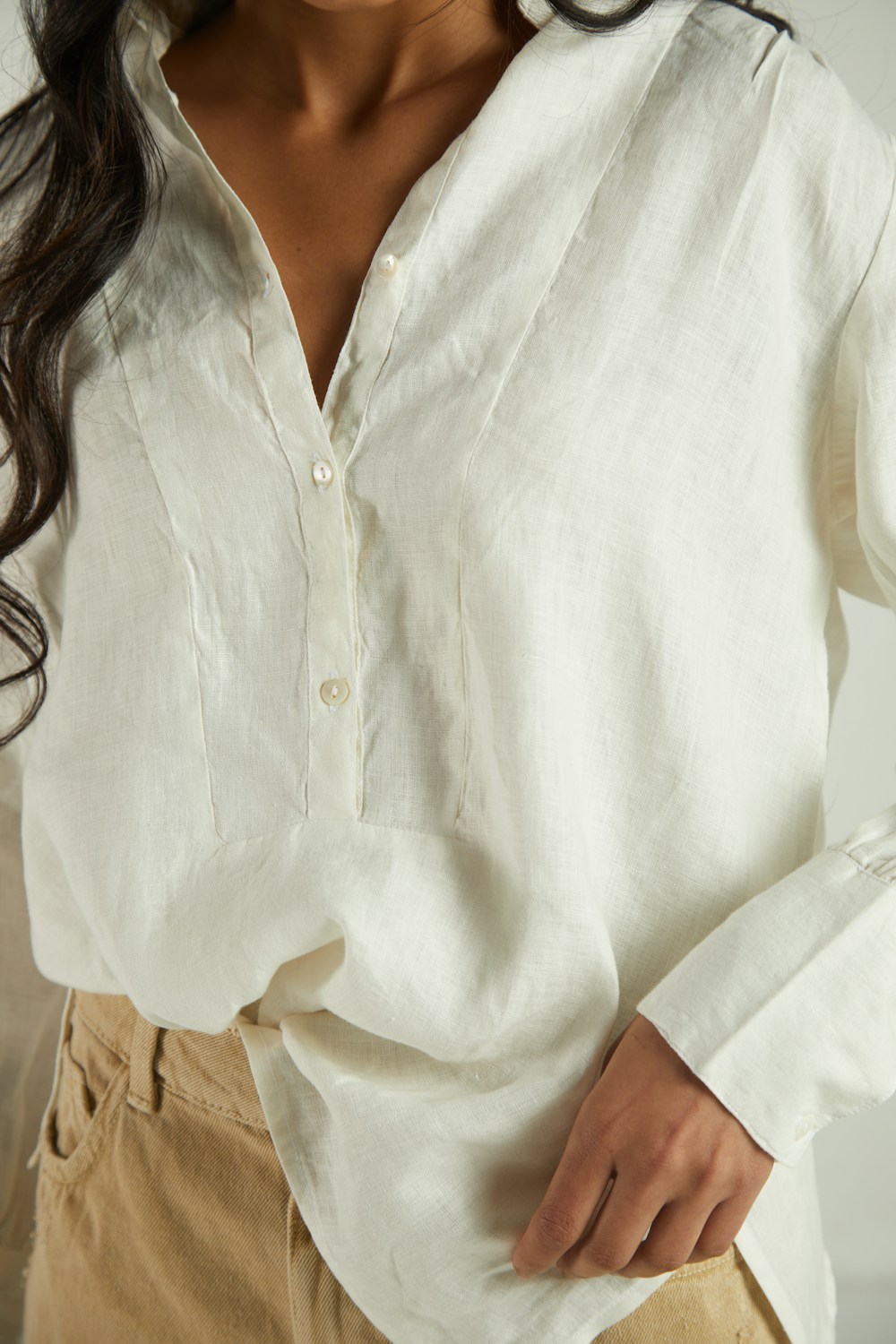 A neutral linen shirt